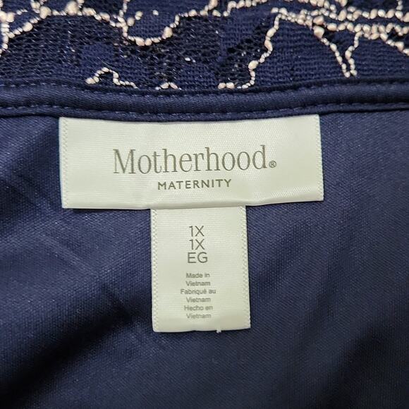 Motherhood Maternity Blue & White Midi Dress Size 1X Lace Overlay Textured - Picture 9 of 12